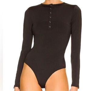 N: PHILANTHROPY Black Snap Front Long Sleeve Ribbed Bodysuit Women’s Size Small
